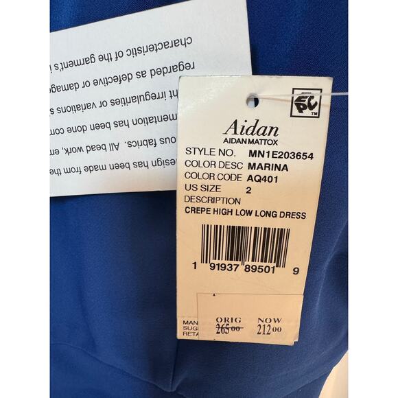 NWT Aidan Mattox Blue Strapless crepe high low illusion gown 2 - Picture 13 of 16